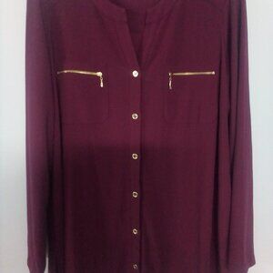 Susan Graver Burgundy 1X button up blouse